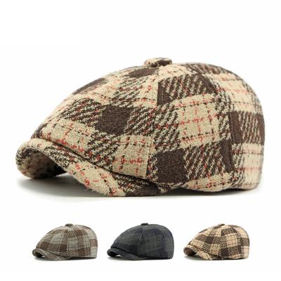Casquette Octogonale Homme Casquette Classique Rétro Britannique à Carreaux Béret Femme Peintre Gavroche