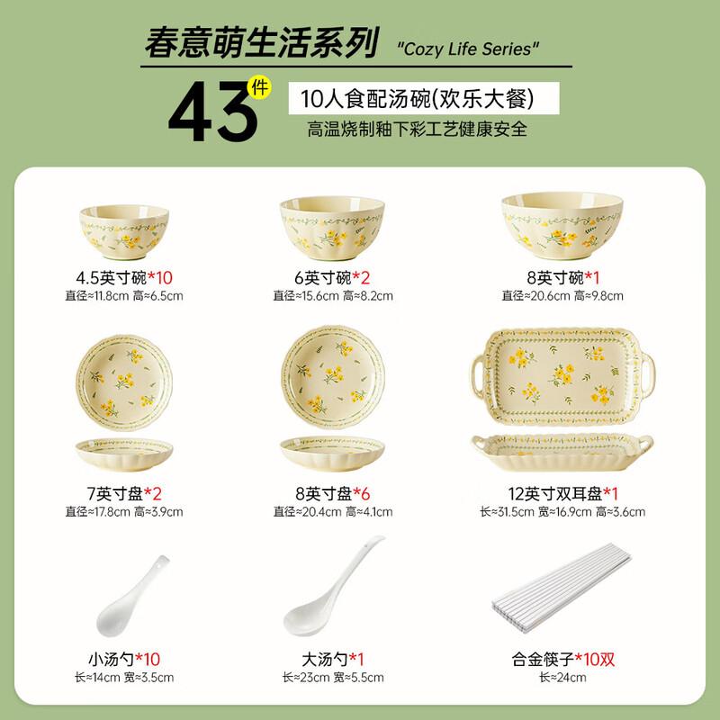 Spring Vibe Underglaze Ceramic 43-Piece Dinnerware Set