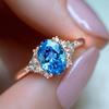 Huitan Oval Sky Blue Cubic Zirconia Rings for Women Rose Gold /Gold Luxury Trendy Wedding Accessories Female Jewelry