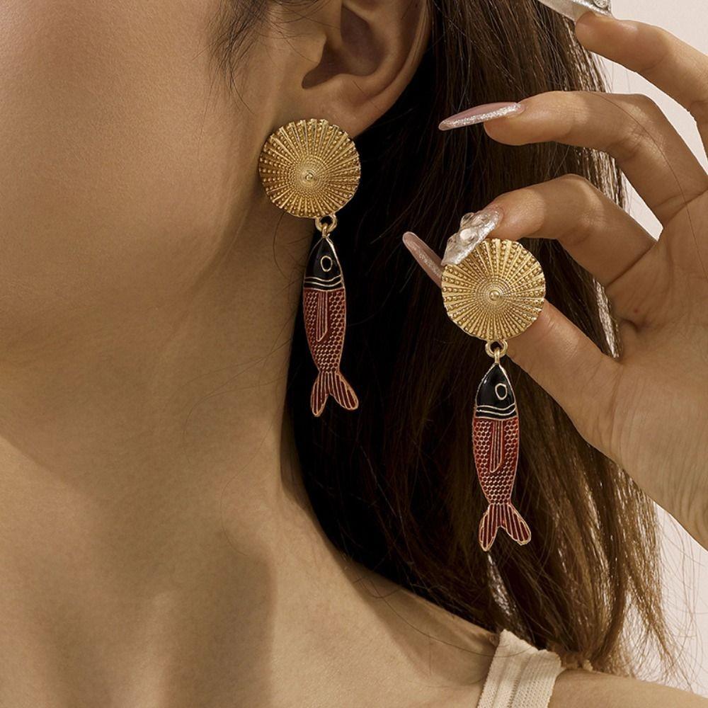 Metal Fish Pendant Earrings Vintage Animals Earrings Retro Bohemian Dangle Earring  Party