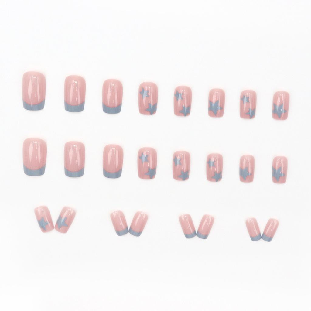 Pink Glossy Artificial Nails with Stars Print Durable & Never Splitting False Nails for Women Girls Manicure DIY