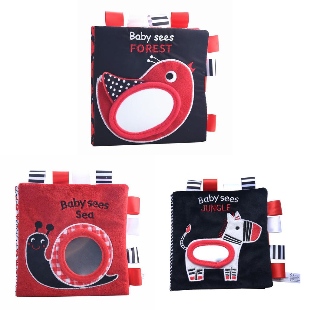 Baby Black White Red Visual Stimulation Book Animal Ocean Tag 3d Cloth Book Early Education Toy