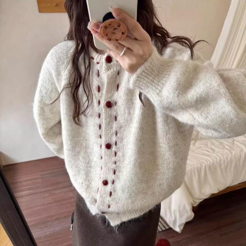 Autumn Winter single-breasted Knitted Sweater Short Cardigan jacket Loose Crew Neck korean Fashion solid Sweaters youth Women