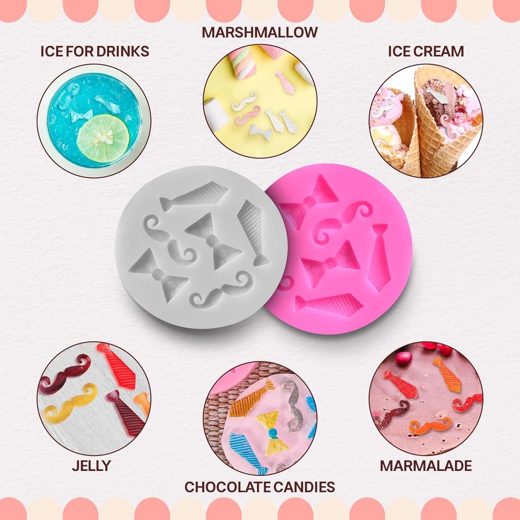 2 Pcs Bow Tie Chocolate Mold - Bow Tie Silicone Mold for Chocolate, Great for Cake & Cupcake Decoration, 2" Diameter Pop Molds for Birthday Candy