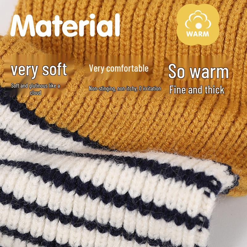 Kinder Pompon Ohrenklappenmütze, Schal & Handschuhe Set - Gestreckt gestrickt für Herbst- & Winterwärme