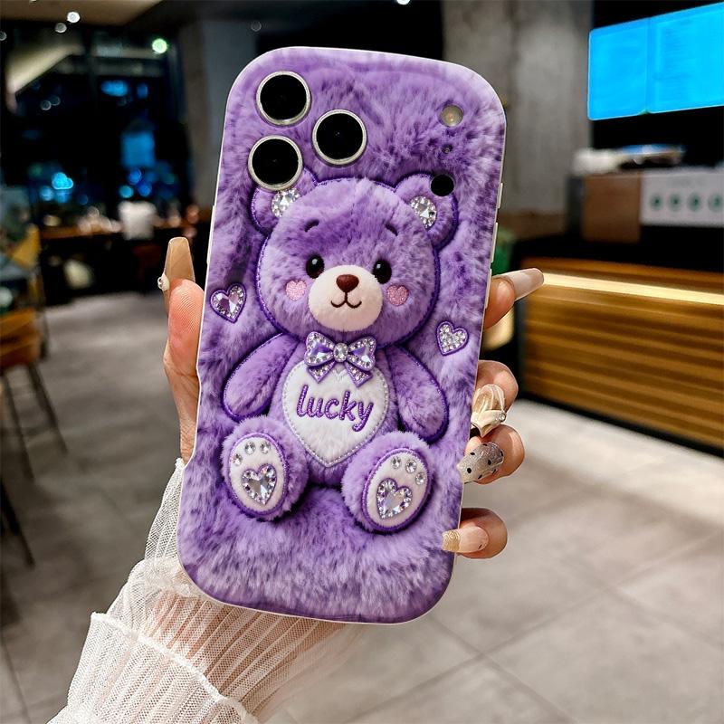 For iPhone 17 16 15 14 13 12 11 Pro Max XS X XR 15 16 Plus 16E 17Air Cute Cartoon Grizzly Bear Pink Heart Printed Silicone Cover