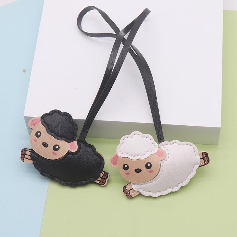 Cute Goat PU Leather Keychain Durable Cute Key Ring Bag Pendant for Women Car Key Holder Daily Use Gift