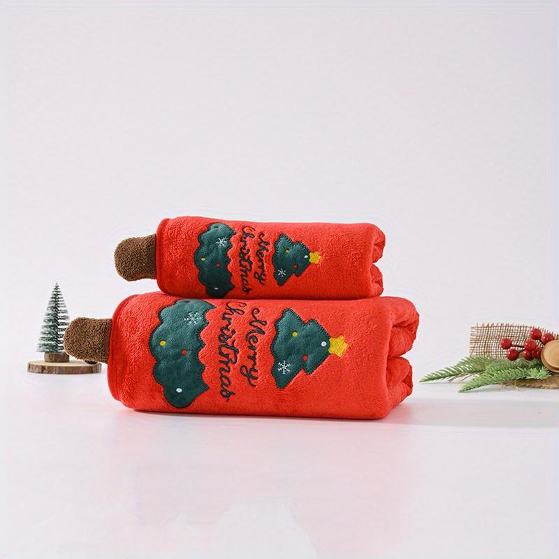2pcs Christmas Family Set with Snowman, Reindeer & Santa Design Towels Ultra-Soft Coral Fleece Bath Towel, High Absorbency Gift