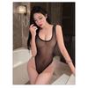 Sexy Transparent Mesh Lace Bodysuits Backless Deep V Suspenders Sleeveless Bodysuits Charming Thin Casual Smooth Nightclub