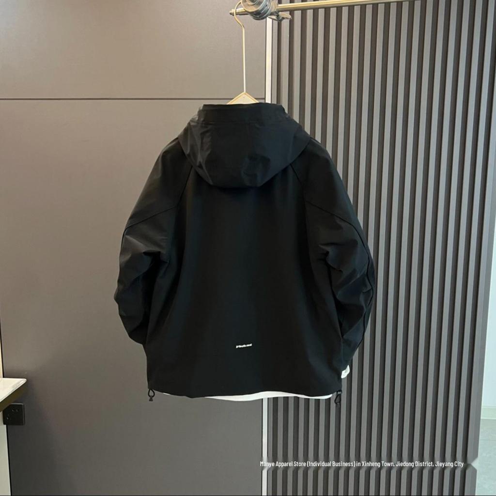 Men's Windproof Hooded Jacket: Spring/Autumn Casual Fashion, Pure Color, Trendy Loose Workwear