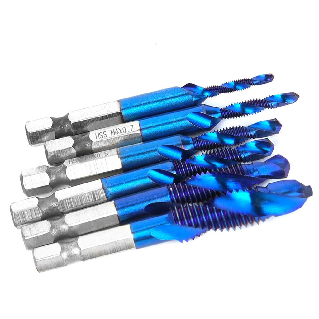 6PCS High Speed Steel 6.35mm Hex Shank Tap Drill Bit Compound Tap M3M4M5M6M8M10 (Type C)