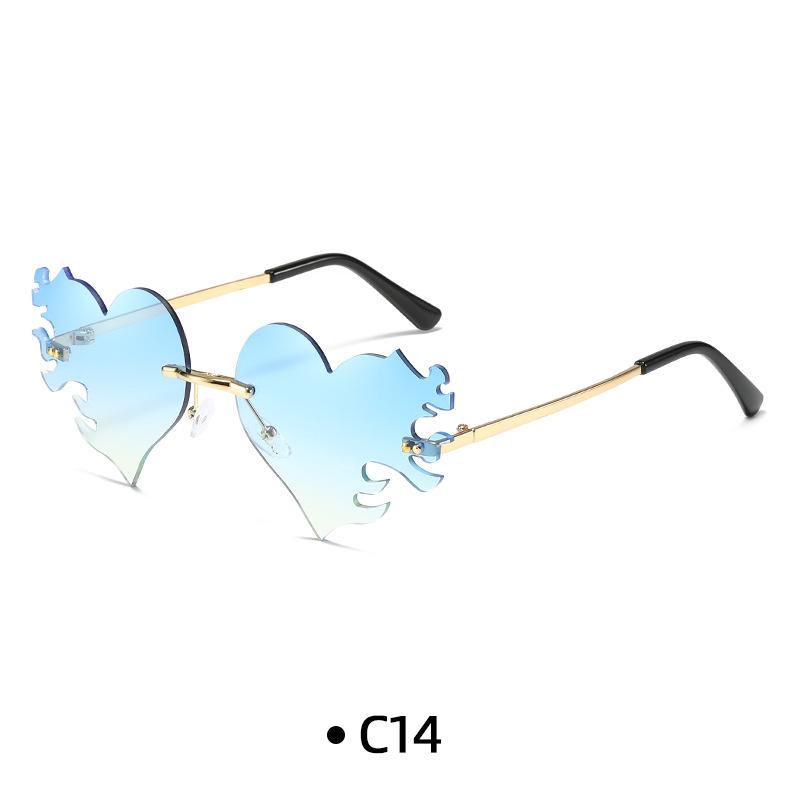 Fashion Rimless Sunglasses Flame Unique Big Love Heart Eyewear Luxury Brand Designer Vintage Sun Glasses Shades UV400 Eyewear