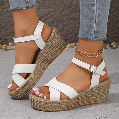 Cross Strap Wedge Sandals for Women Summer Casual Chunky Platform Sandles Woman Thick Bottom Non Slip Beach Sandalias Mujer
