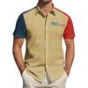 Top da Uomo Stampato per il Giorno dell'Indipendenza con Colletto Camicia Casual Sportiva a Maniche Corte da Uomo