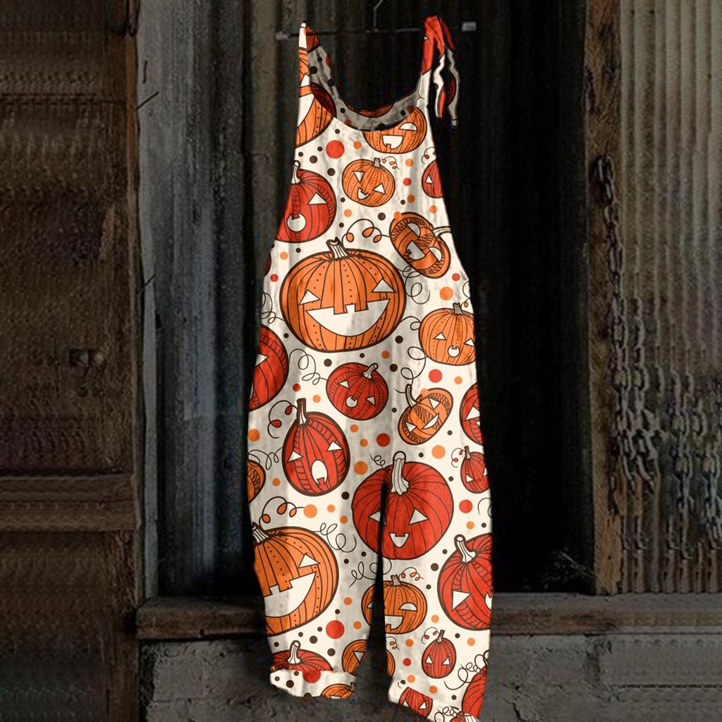 Kombinezon damski Halloweenowy nadruk Casual Luźny pasek na ramię w stylu vintage Bawełniana pościel