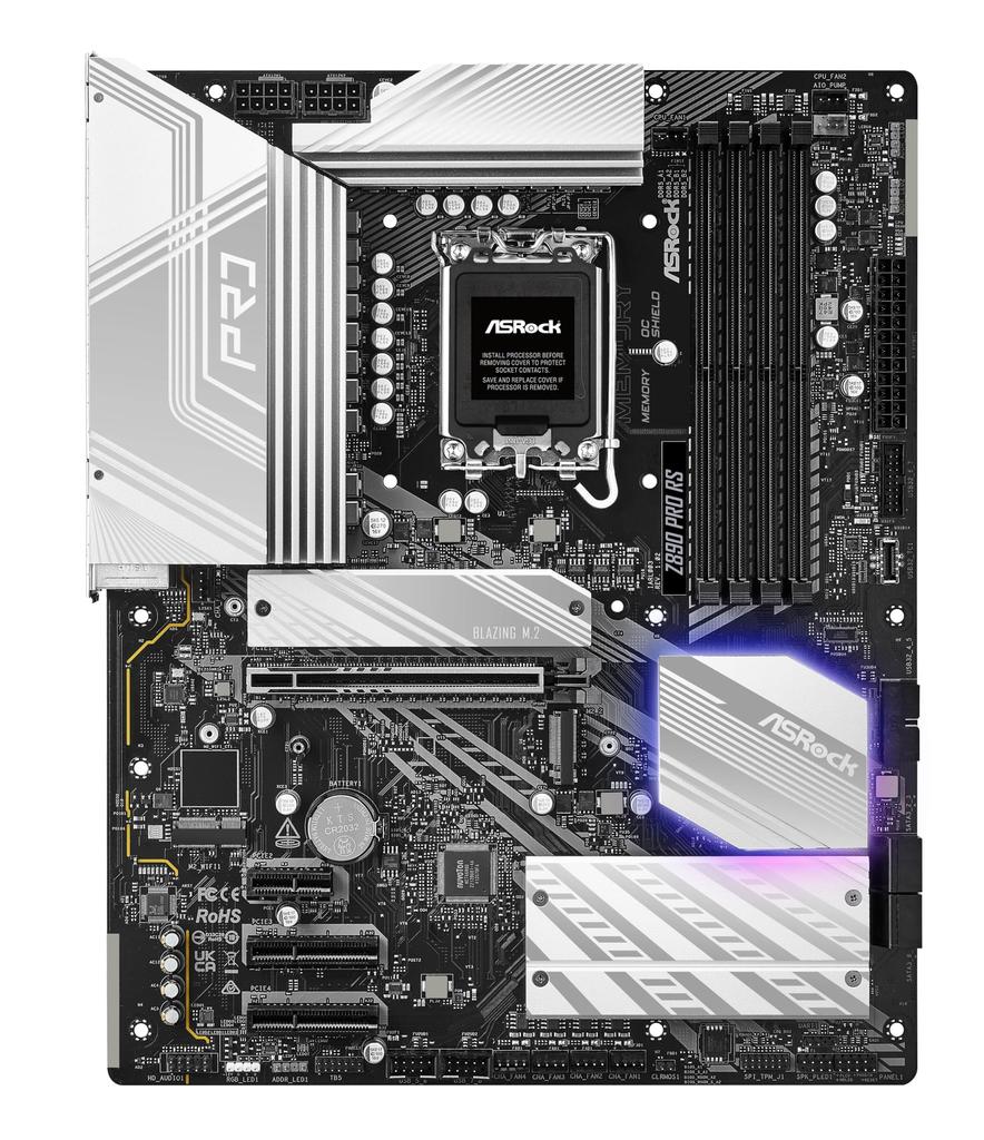 ASRock Základní deska Z890 Pro RS Intel CPU Core Ultra kompatibilní čipová sada Z890 DDR5 ATX Základní deska Autorizovaný distributor (LGA1851) [domácí produkt]