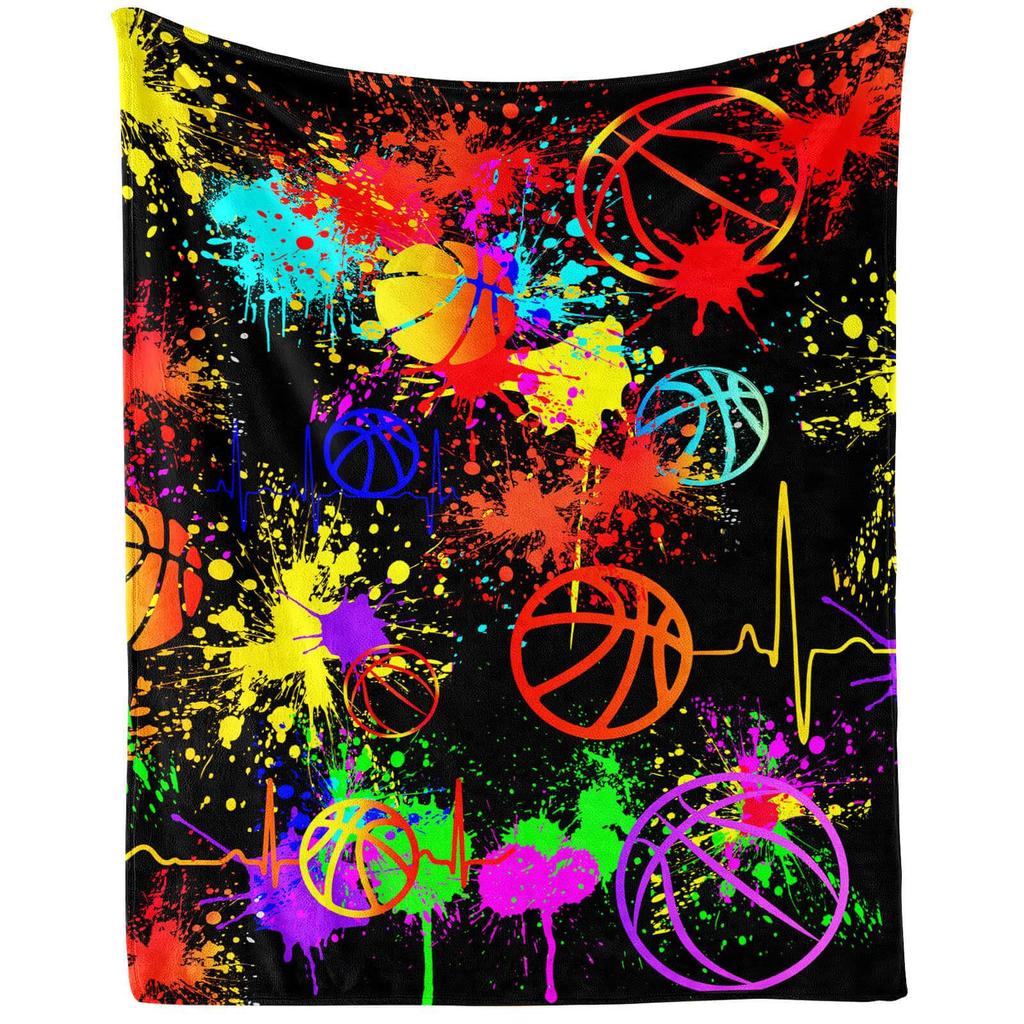 Basketball-themed graffiti Printed Blanket for Sofa Bed Travel Camping Living Room Office Conditioning Blanket