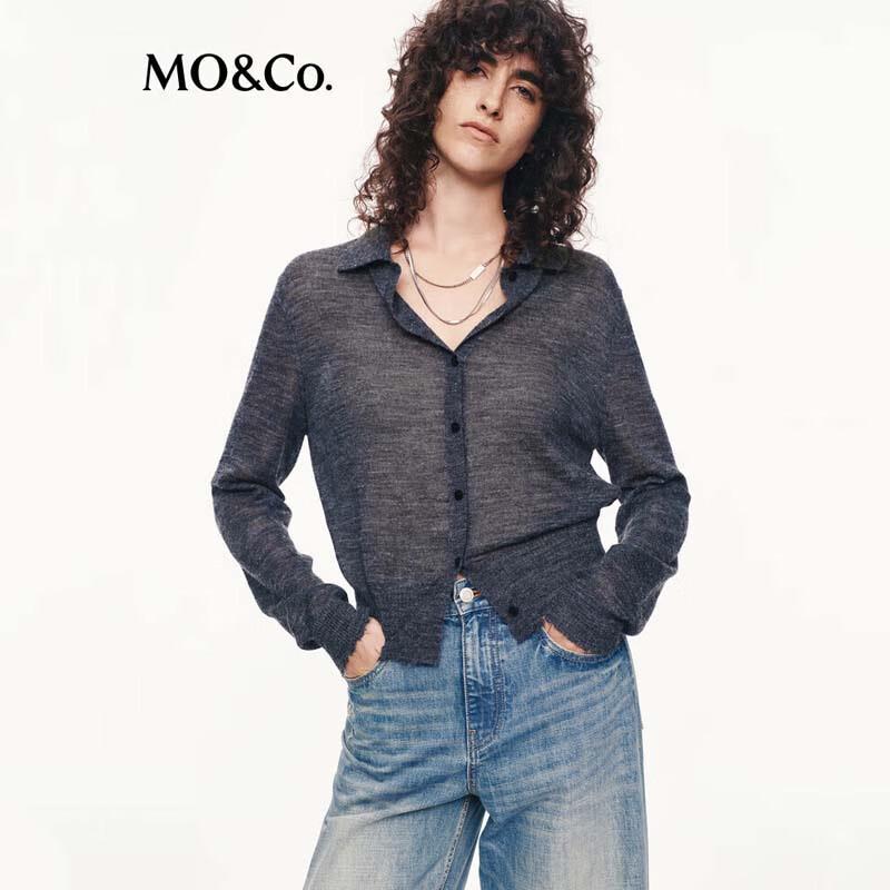 

MO&Co. Women s Short Sheer Knit Polo Cardigan S