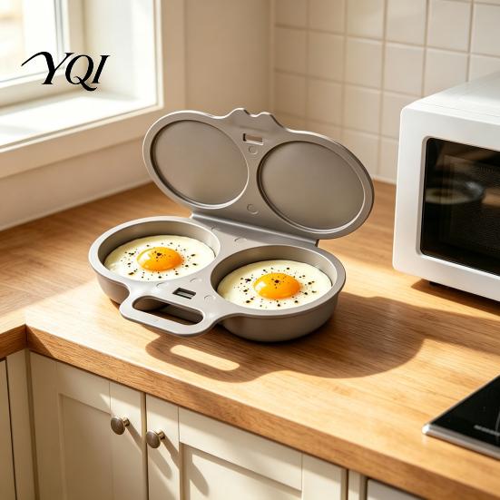 Reusable Plastic Egg Boiler Dual Cavity Microwave Poacher with Lid And Handle, Food Grade Quick Morning Meal Prep Steamer, Oil-free Cooking