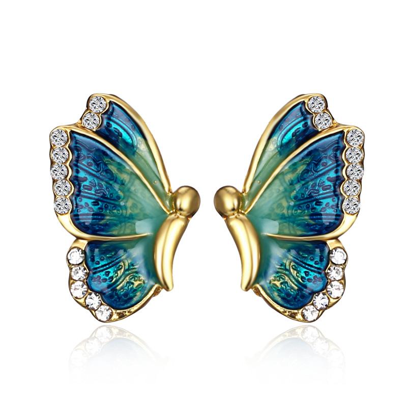 Girls Colorful Butterfly Earrings Fashion Inlaid Diamonds Stud Earrings For Women Gifts