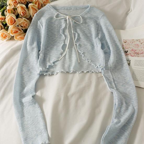 Sun Knit Cardigan for Women Tie Front Long Sleeve Sheer Mesh Beach