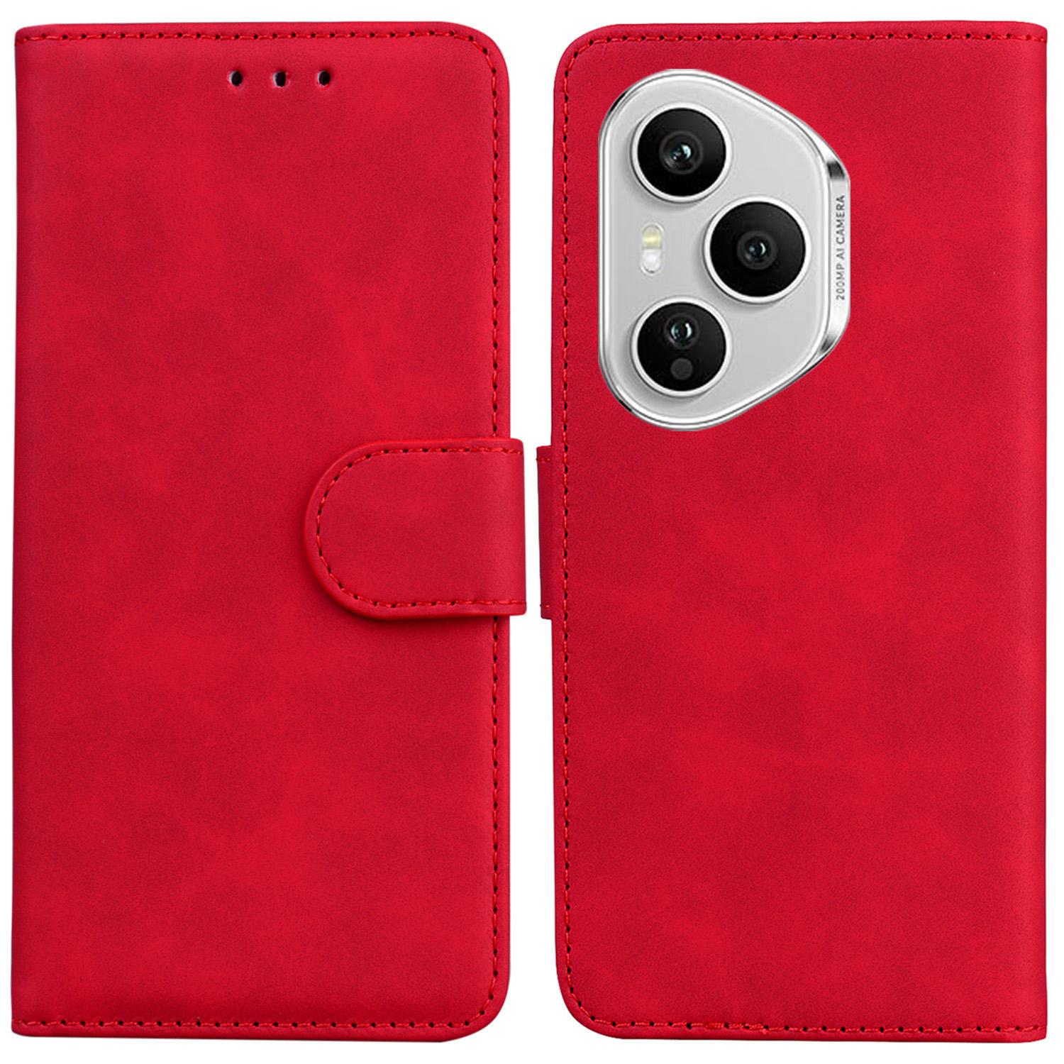 

Для Honor 400 Pro 5G (Глобальный) Чехол Однотонный Кожаный Кошелек Чехол для Телефона Red