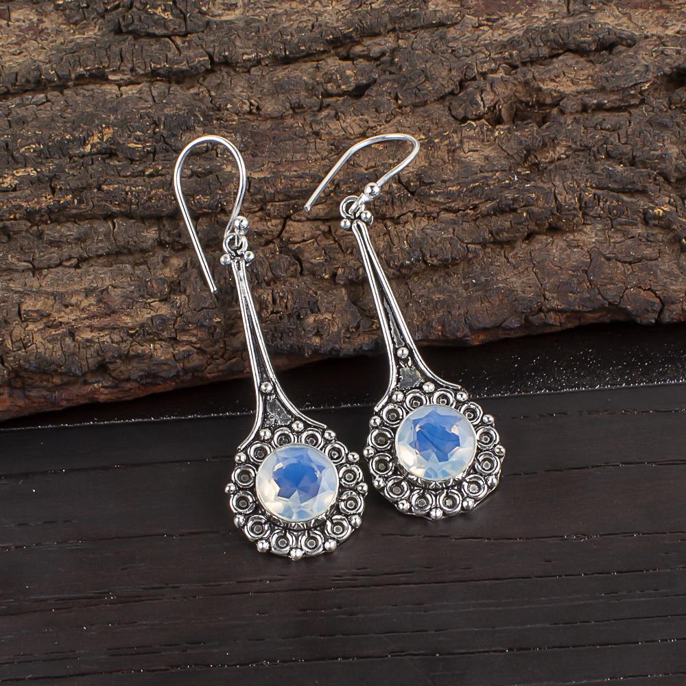 

Серьги из цельного серебра 925 пробы с молочным опалом, серьги с драгоценными камнями ручной работы, подарки жене, абсолютно новые серьги 2.52 Inches белый