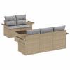 6 Piece Beige Poly Rattan Sofa Set with Cushions