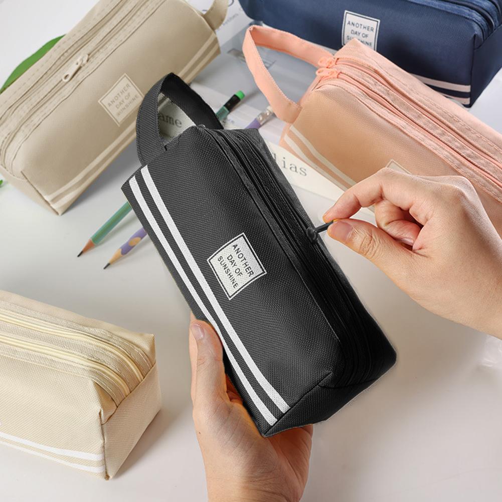 Pencil Cases Bag Canvas Pen Box Pouch Double Layer Large Capacity for Girls Back To School Student Supplies Stationery