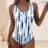 Women Plus Size Pink Yellow Blue Printed Scoop Neck Wide Straps High Cut One Piece Swimsuit