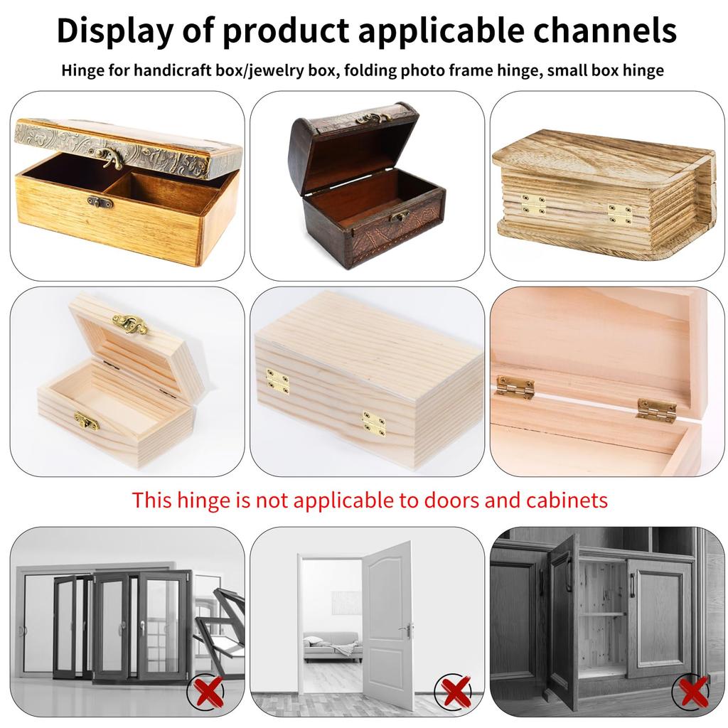 50pcs/box Hinges + 200 Screws Iron Golden/Antique Bronze 4 Holes Durable Furniture Hardware 16*13mm Mini Rounded Hinge Decor