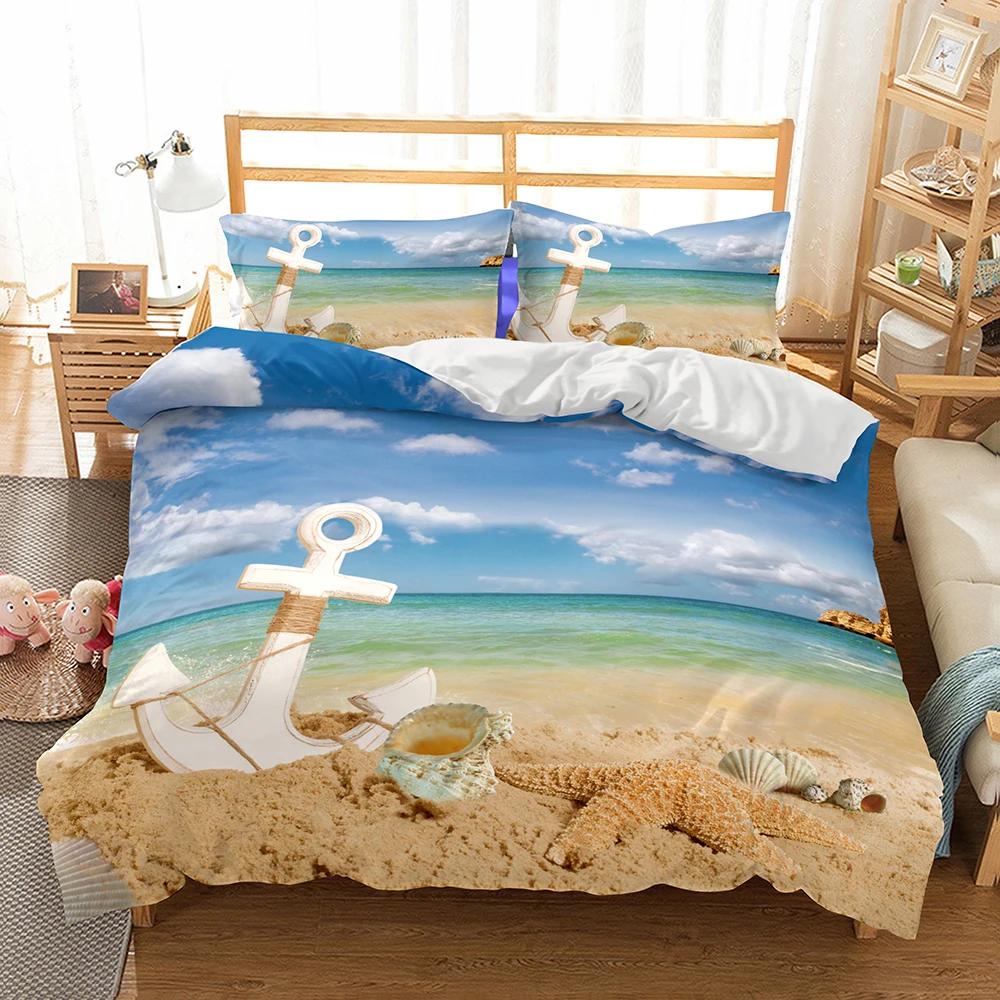 Comforter Mediterranean Bedding Dark Blue King Size Pillow Case Ship'S Anchor Bed Double Set Blue 228X228
