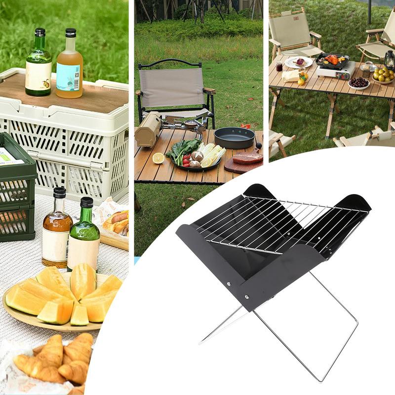 Portable Grill Camping Grill Folding Heavy Duty Metal Desktop Camp Fire Outdoor Cooking Equipment For Barbecue Grilling Picnics