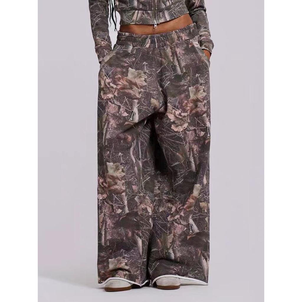 FlowStreet Streetwear Camouflage Two-piece Set European American Harajuku Zipper Hoodie Y2K Pullover Loose Sweatpants Casual Wide Leg Pant