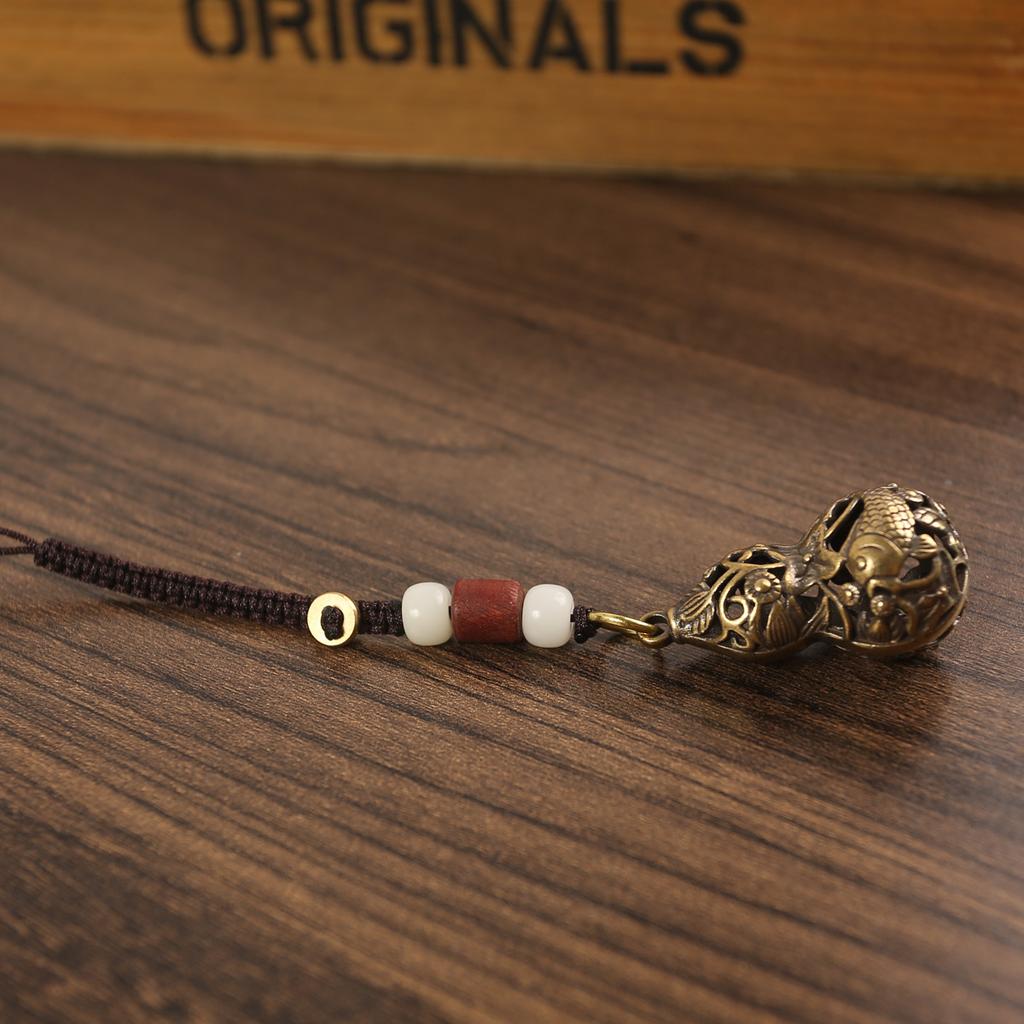 Brass Two-color Primary Color Hollow Pisces Gourd Key Car Pendant Pendant Ring Stall Explosion Unisex