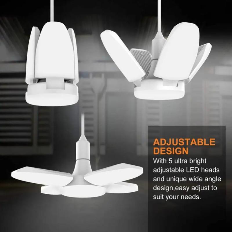 E27 LED Light Garage Lights 3800LM Led Garage Ceiling Lights Deformable Led Garage Lights With 4 Ajustable Panels