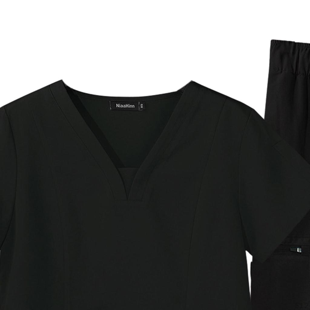 Damen-Kasack mit mehreren Taschen, V-Ausschnitt, kurzen Ärmeln, leichte Arbeitskleidung für Krankenschwestern