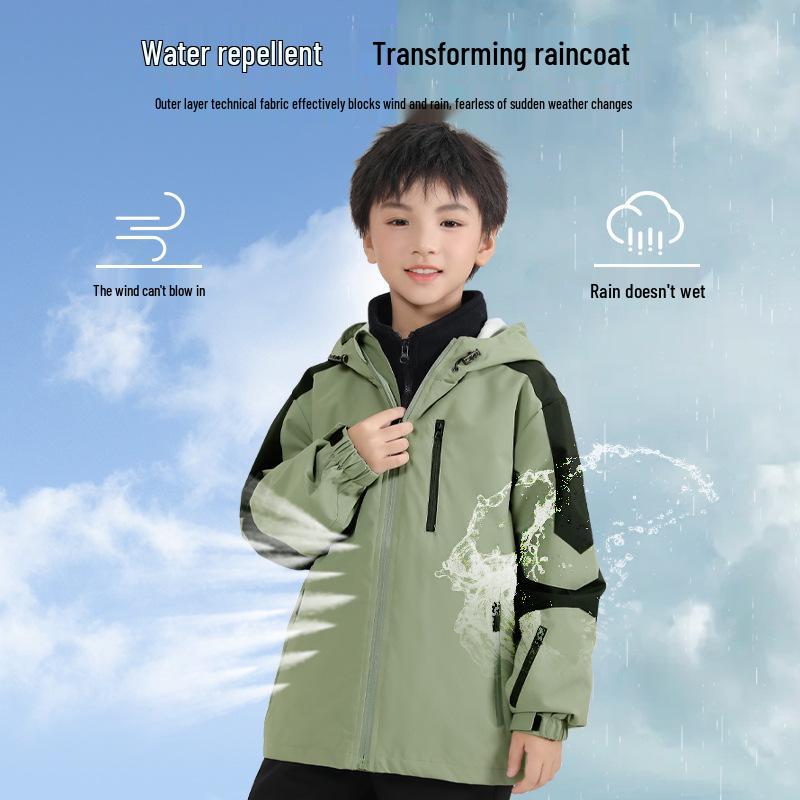 Kinder 2024 3-in-1 Winddichte Wasserdichte Jacke: Jungen- & Mädchen- Abnehmbare Herbst/Winter-Oberbekleidung