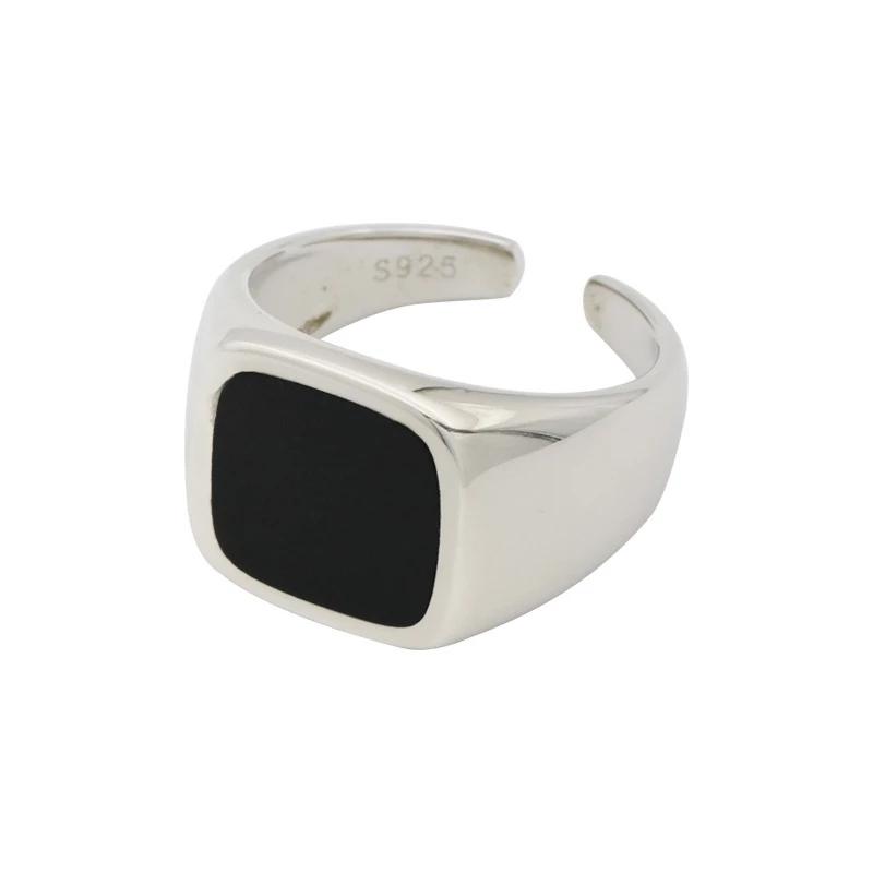 925 Sterling Zilveren Ring voor Vrouwen Meisje Gift Blace Steen Kristal Glazuur Retro Punk Open Sieraden Dropship Groothandel