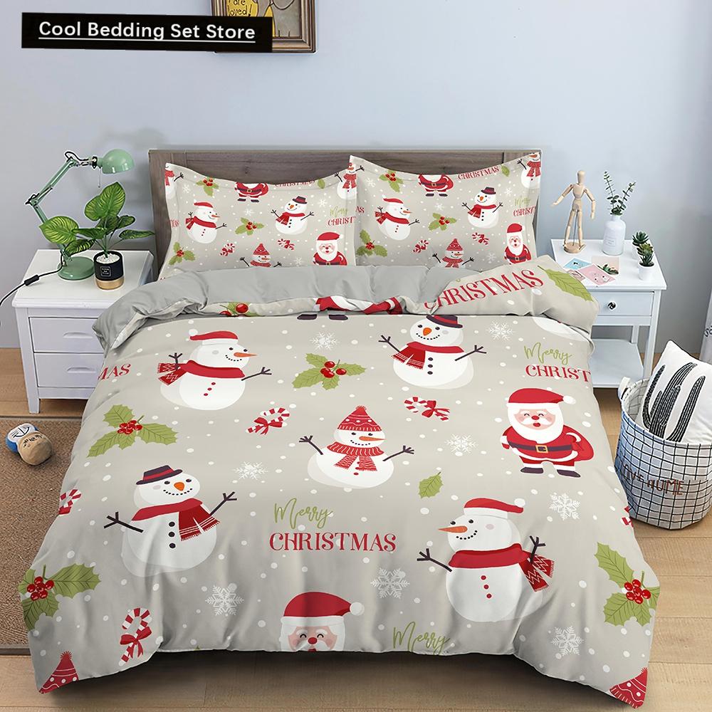 Merry Christmas King Queen Duvet Cover XMAS Bedding Set for Kid Santa Claus Quilt Cover Cartoon 2/3pcs Polyester Comforter Cover