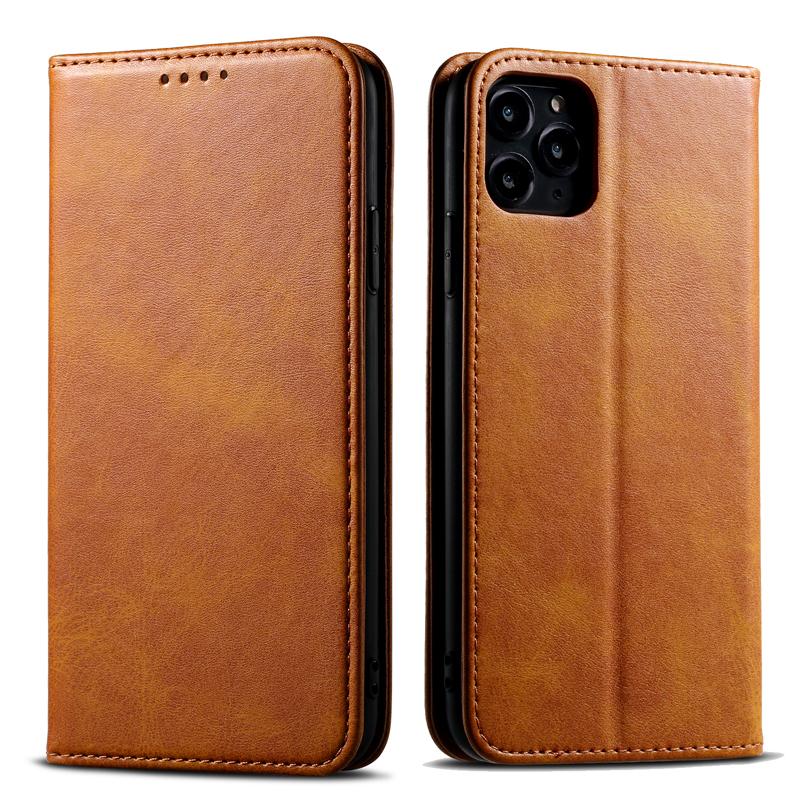 Leather Mobile Phone Cases With Cards Slots Magnetic Flip Cowhide Folio Leather Compartment Wallet Case