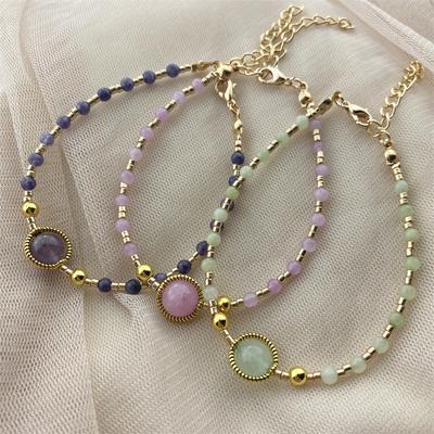 Pulseira ajustável de contas de pedra de 3mm para mulheres, pedra natural, tecido à mão, pulseira de contas de arroz para presente de ano novo, joias