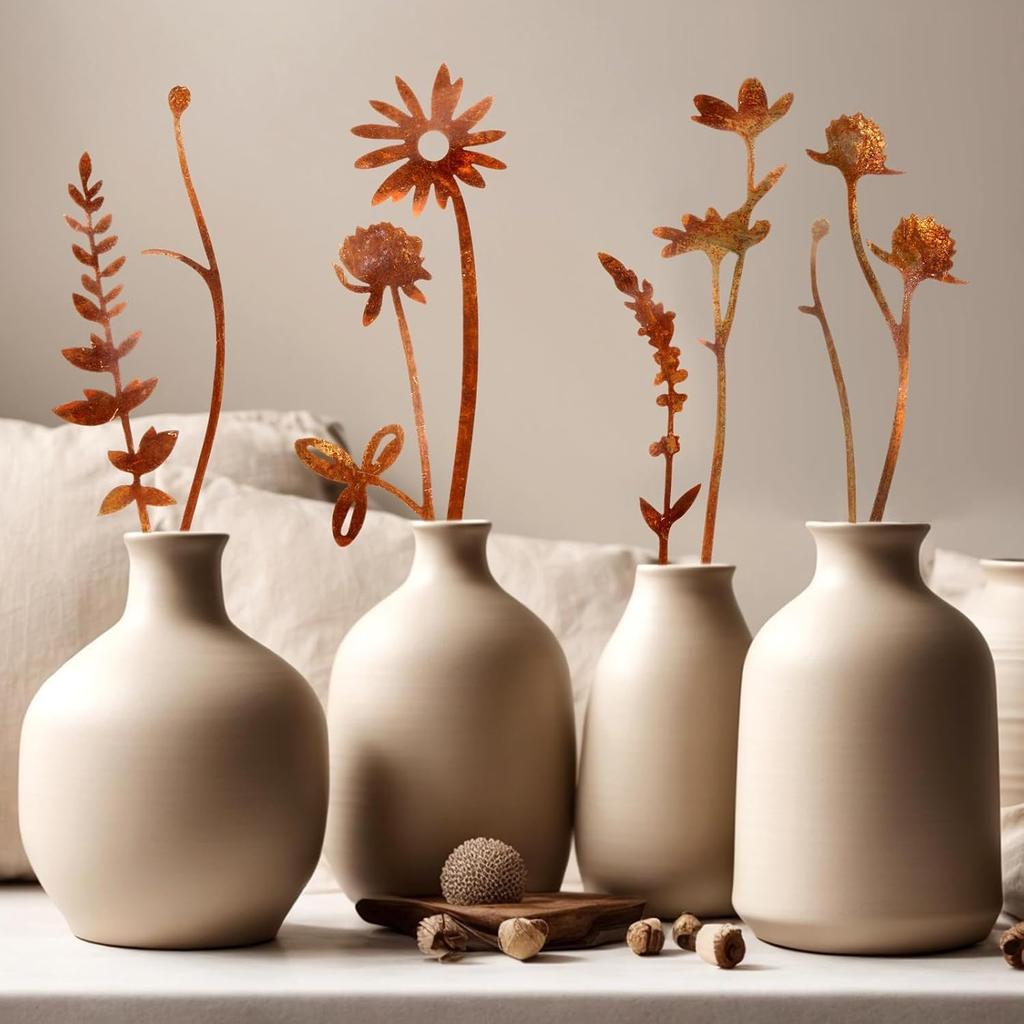 10Pcs Iron Art Rusty Flowers Wildflower Rustic Metal Floral Garden Decor Wildflowers Rusted Metal for Wedding Furniture Home Yard Farm Courtyard Decor