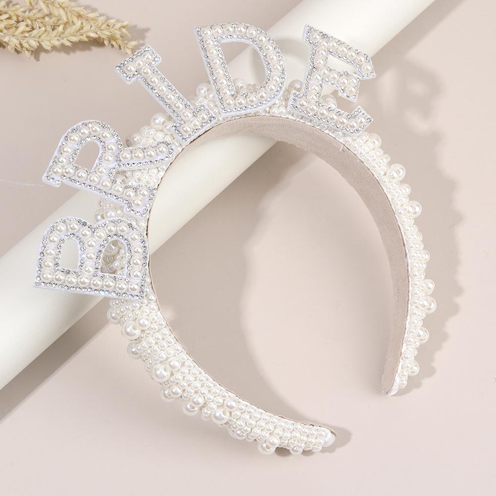 Perlen Stirnband Diadem Luxus Perlen Strass Breit Haarband Elegant BRAUT Schriftzug Haarband Hochzeit Braut Frauen Tiara Accessoires
