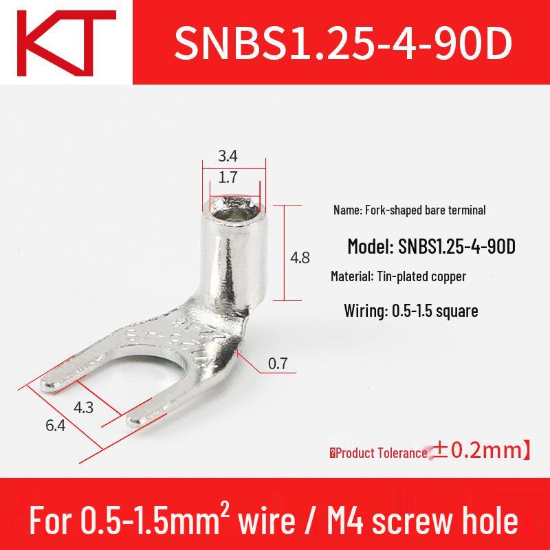 Kaitong 90° Fork Type Cold-Pressed Pre-insulated Copper Lug Terminal SNB1.25-3-4-5-6-8 U-Shape