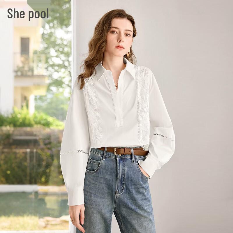 

Women s Lace Cutout Long Sleeve Loose Blouse