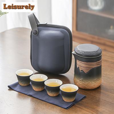 Coarse Pottery Travel Tea Set Kit 1 Teapot 4 Cups Portable Outdoor Camping Teapot And Tea Cup With Bag Teaware Making Tea Tool