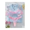 Sweet Pink Embroidered Sexy Bra Set Ultra-thin Underwear Big Breasts Show Small Pure Desire Perspective Lace Comfortable Underwear