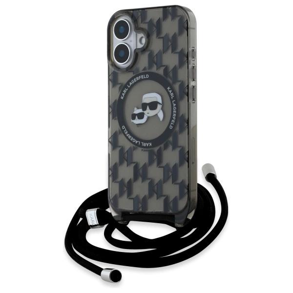 Karl Lagerfeld Klhmp16Shckcklck Iphone   16 6.1 Czarny/Black Hardcase Iml Crossbody Monogram Karl & Choupette Head Magsafe
