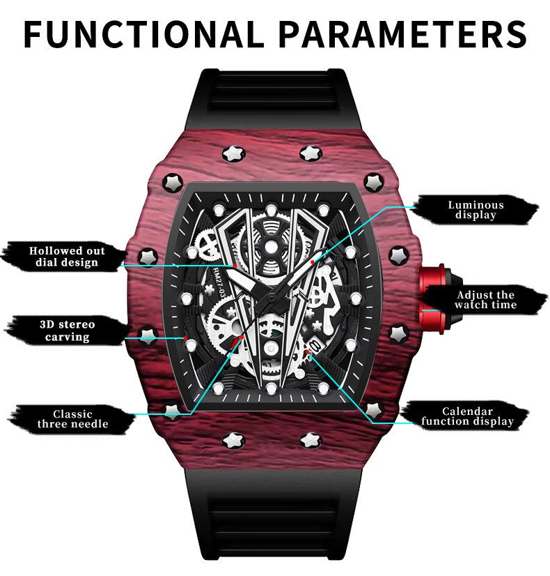 Binbang Men's Silicone Barrel Luminous Fashion Sports Watch
